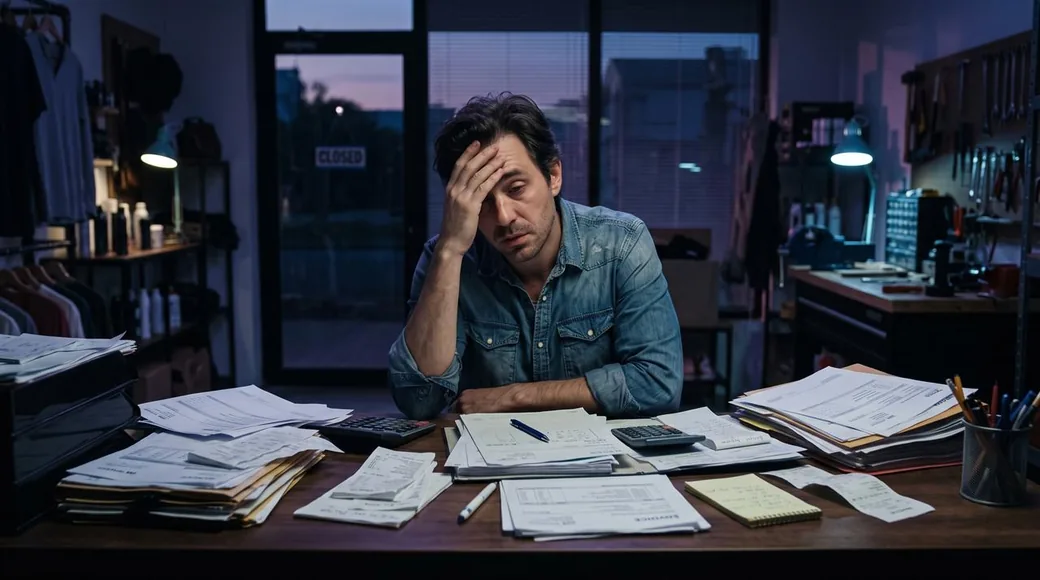 Business owner exhausted with manual paper invoices